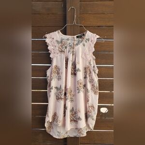 Eve Ruffled Sleeveless Blouse in Pink and Brown